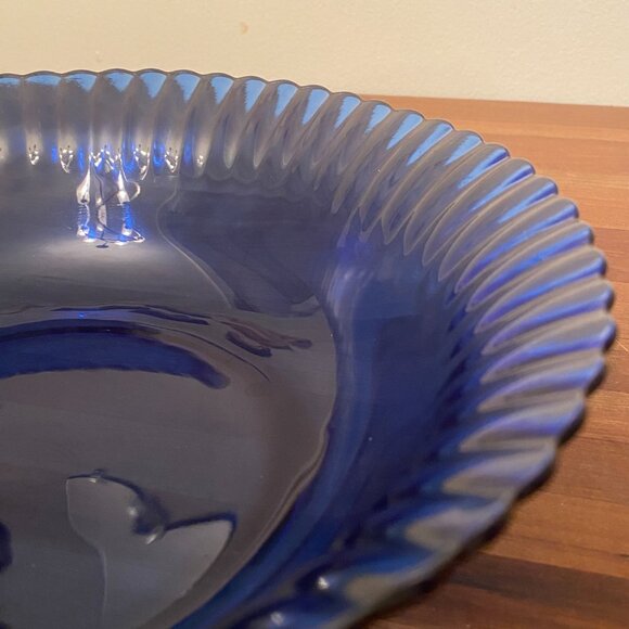 Colorex Cobalt Blue Glass Serving Bowl with Fluted Edge Made in Brazil - Picture 4 of 5